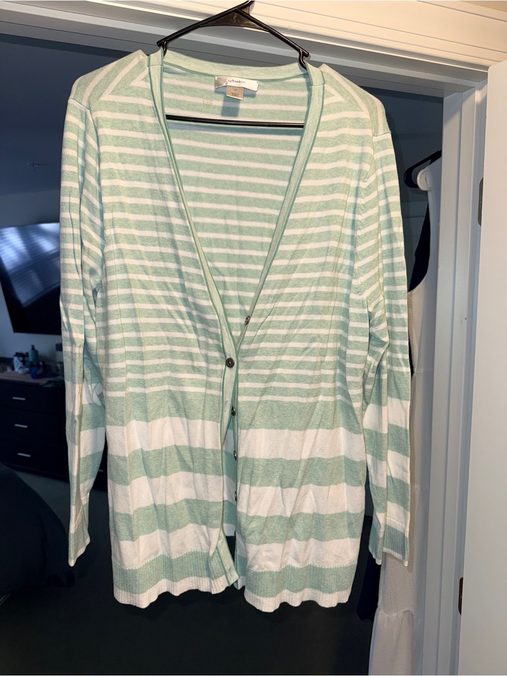 CJ Banks Mint and White Striped Lightweight Cardigan